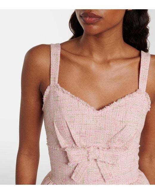 ShuShu/Tong Pink Bow-Detail Cotton-Blend Tweed Minidress