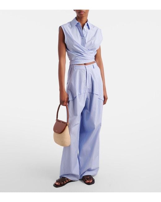 Loewe Blue Paula's Ibiza Striped Cotton Poplin Wide-Leg Pants