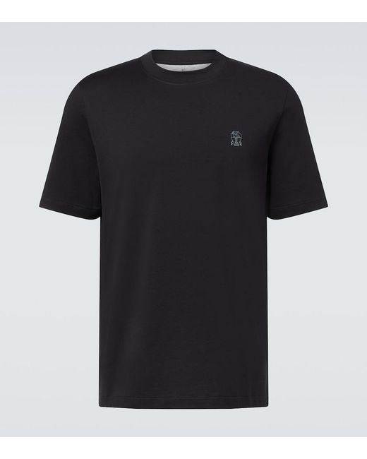 Brunello Cucinelli Black Printed Cotton Jersey T-Shirt for men