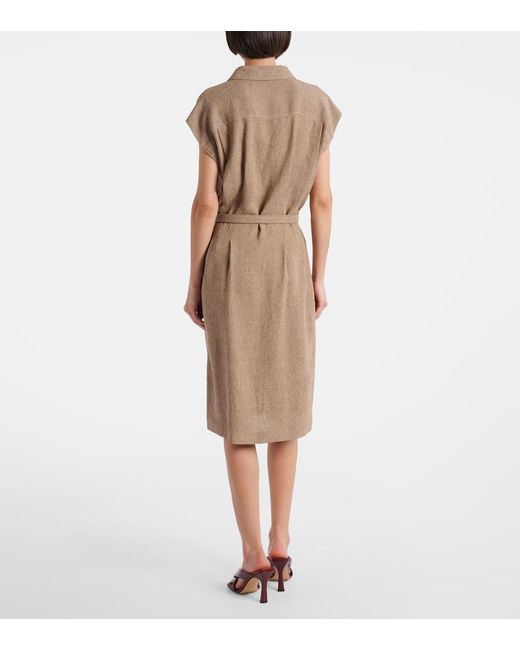 Loro Piana Natural Maise Belted Linen Crepe Shirt Dress