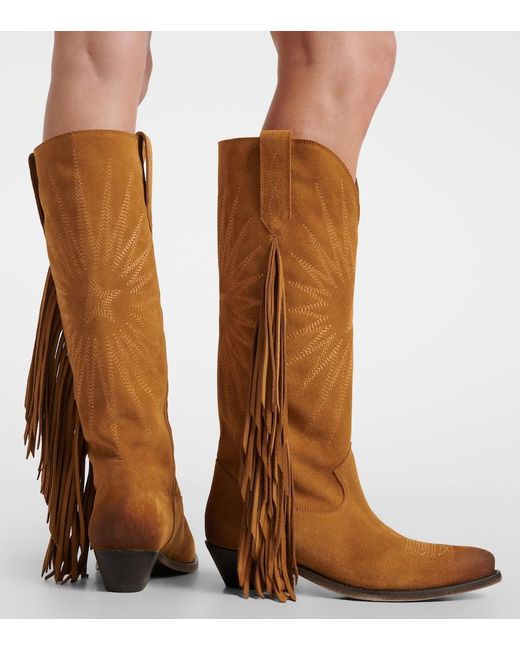 Golden Goose Deluxe Brand Brown Wish Star Fringed Suede Cowboy Boots