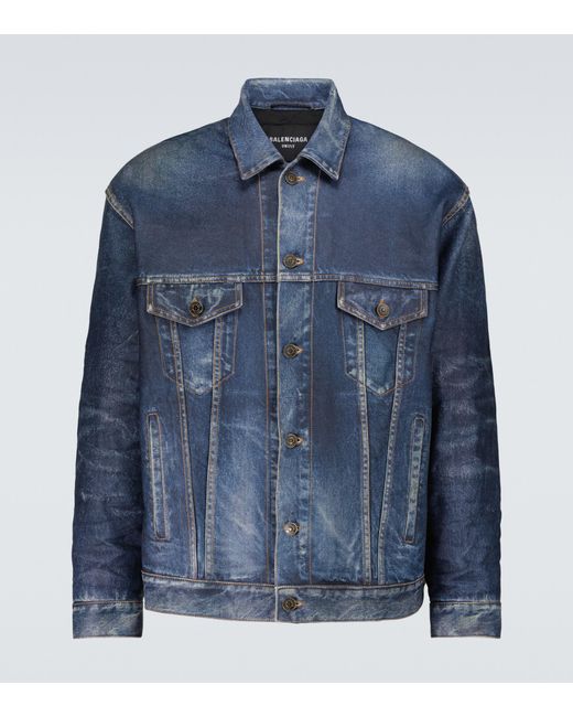 Balenciaga Blue Denim-effect Printed Leather Jacket for men