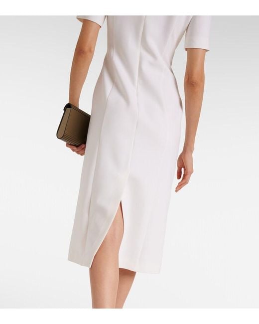 Oscar de la Renta White Lace-Trimmed Wool-Blend Midi Dress
