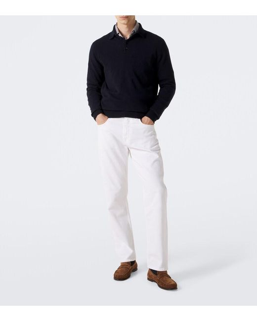 Allude Blue Cashmere Polo Sweater for men