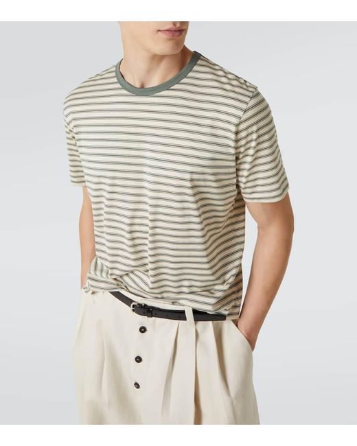 Sunspel White Striped Cotton Jersey T-Shirt for men