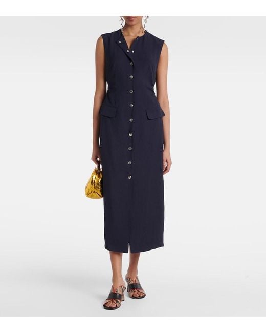Dries Van Noten Blue Gabardine Midi Dress