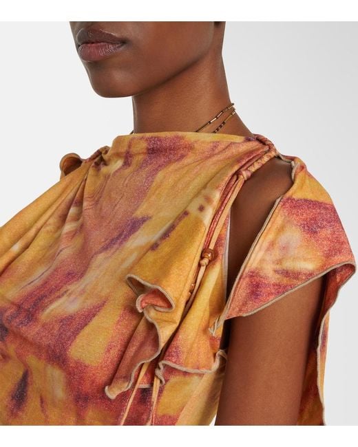 Isabel Marant Orange Jazia Printed Ruffled Cotton Top