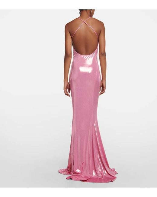 Norma Kamali Pink Fishtail Metallic Gown
