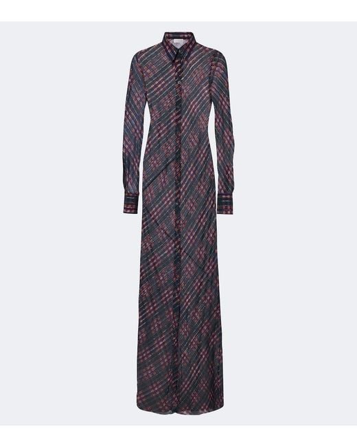 Dries Van Noten Blue Checked Lame Shirt Dress