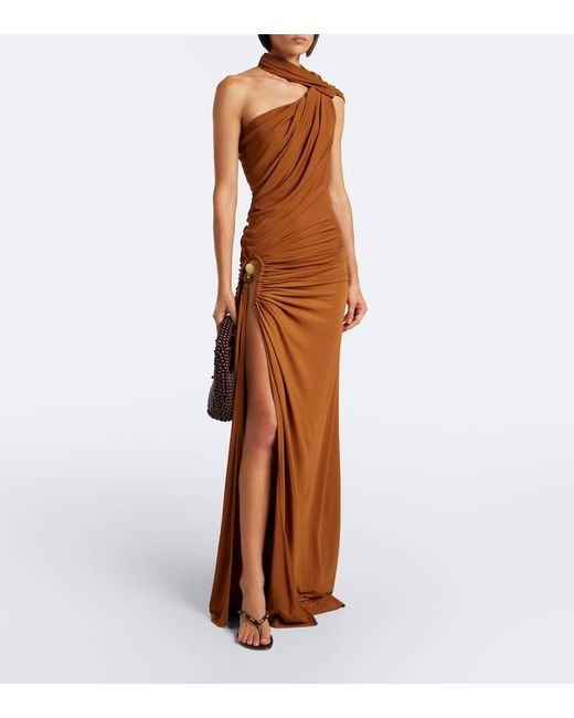 Christopher Esber Brown Helix Crystal Draped Gown