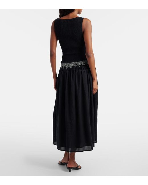 Polo Ralph Lauren Black Embroidered Cotton Voile Midi Dress