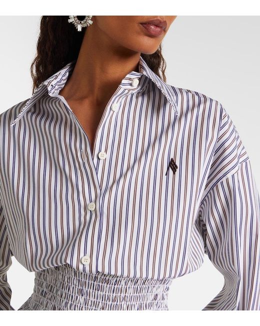 The Attico Blue Striped Ruched Cotton Shirt Dress
