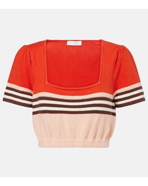 Zimmermann Red Ascension Knitted Cotton-Blend Top