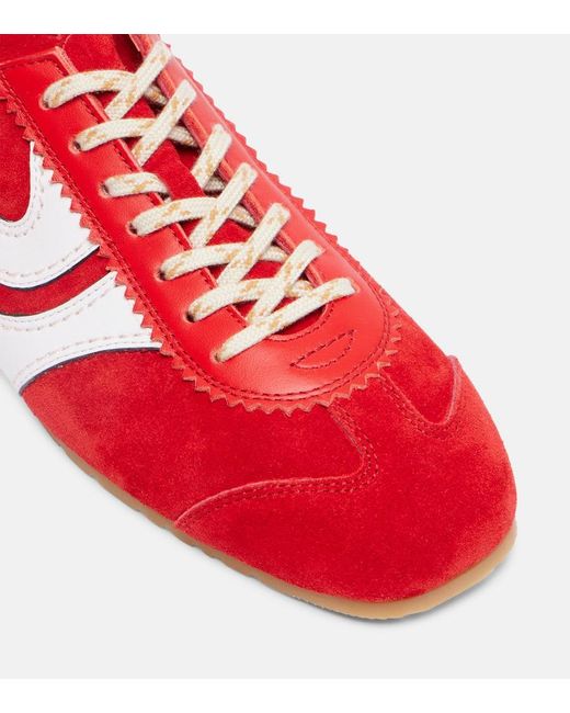 Dries Van Noten Red Sneakers Aus Veloursleder Und Leder