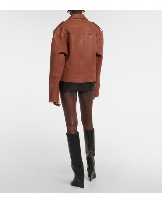 David Koma Brown Oversized Leather Jacket