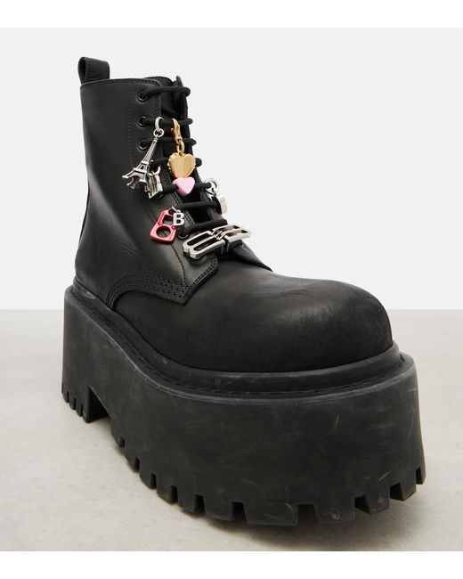 Balenciaga Black Embellished Leather Platform Combat Boots