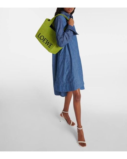 Loewe Green Paula's Ibiza Font Medium Raffia Shopper
