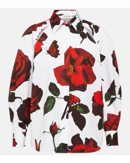 Alexander McQueen Red Floral Printed Shirt