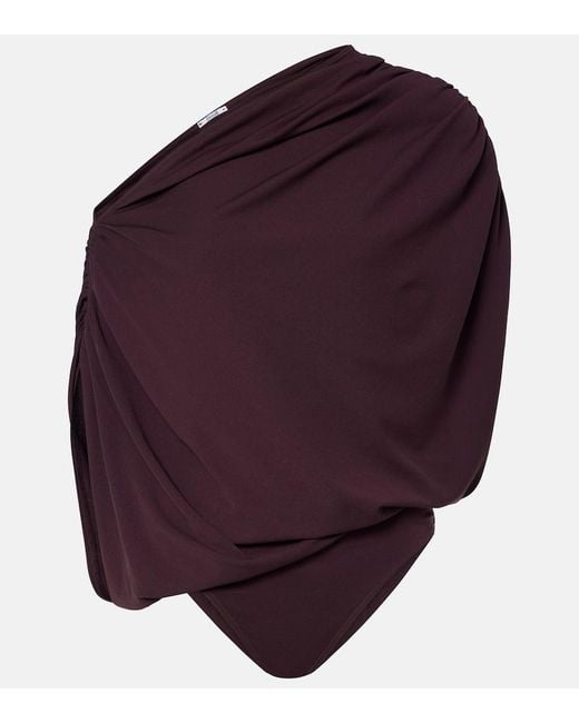 Wolford Purple Draped Off-Shoulder Bodysuit