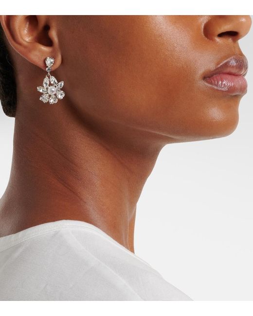 Simone Rocha White Embellished Faux Pearl Drop Earrings