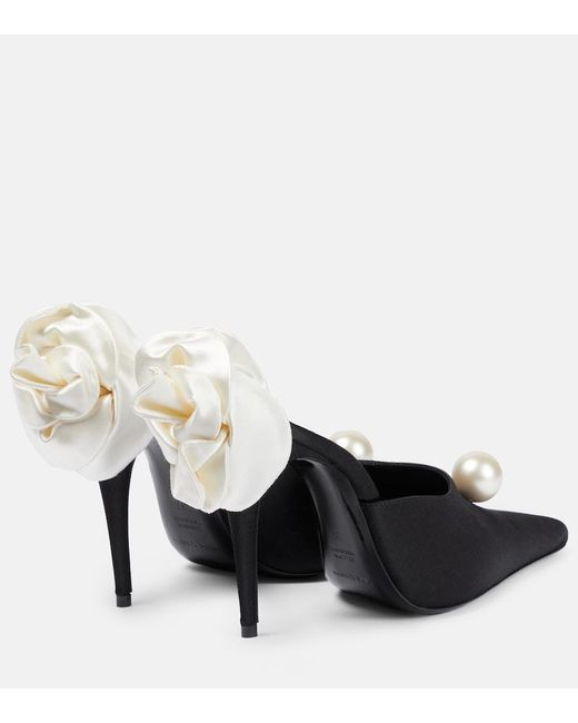 Magda Butrym Black Flower Heels Applique Embellished Satin Mules