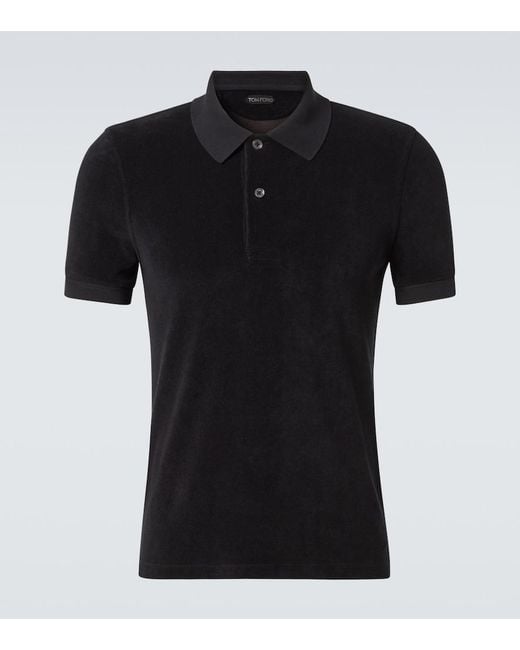 Tom Ford Black Cotton-Blend Terry Polo Shirt for men