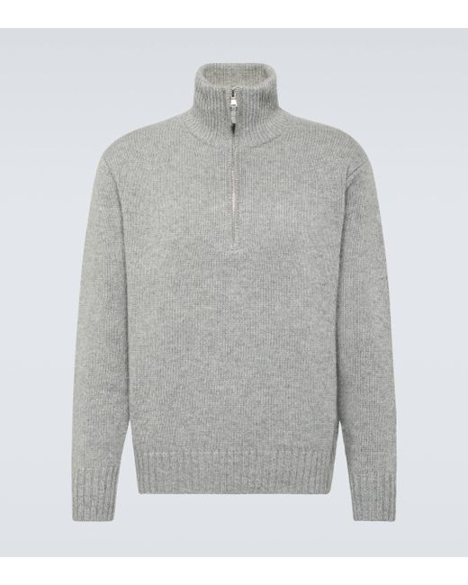Allude Gray Cashmere Half-zip Sweater for men