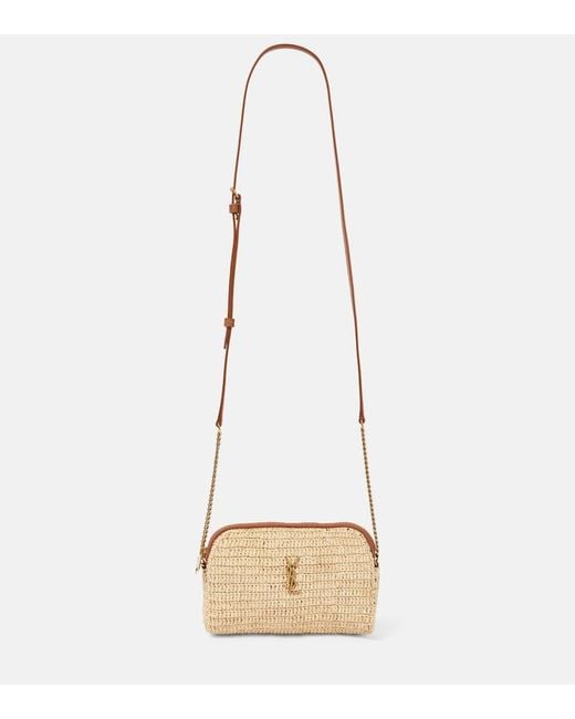 Saint Laurent Gaby Leather-Trimmed Raffia Shoulder Bag in