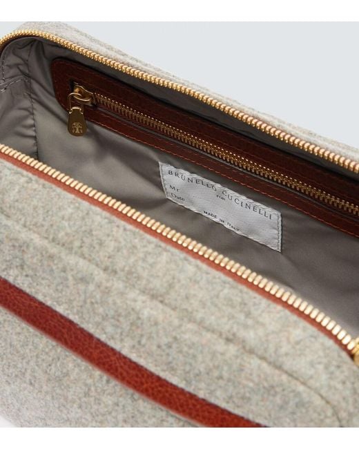 Brunello Cucinelli Gray Leather-Trimmed Toiletry Bag for men