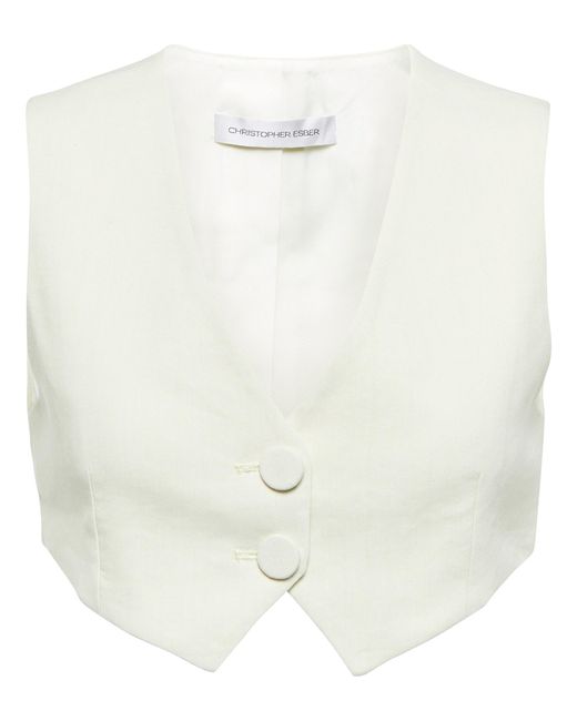 Christopher Esber White Linen-blend Cropped Vest