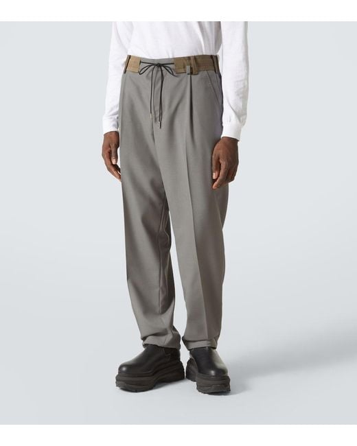 Sacai Gray Mid-Rise Wide-Leg Pants for men