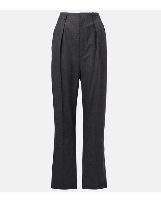 Lemaire Gray Pleated Wool Twill Straight Pants