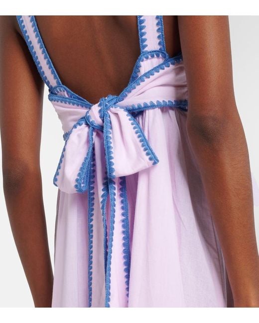 Juliet Dunn Pink Besticktes Midikleid Aus Baumwolle Und Leinen