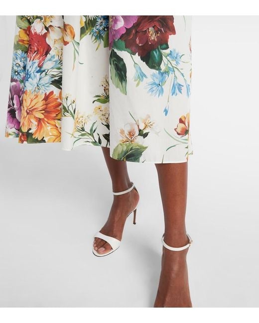Dolce & Gabbana White Pleated Floral-Print Cotton-Poplin Midi Dress