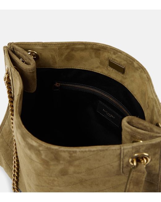 Saint Laurent Natural Niki Medium Suede Shoulder Bag