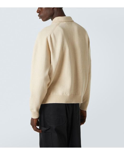 Bode Natural Manhattan Applique Wool Polo Sweater for men