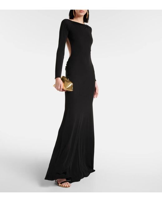 Alex Perry Black Open-back Jersey Gown