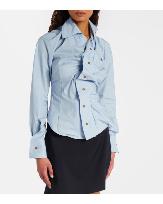 Vivienne Westwood Blue Orb Gathered Cotton Poplin Shirt