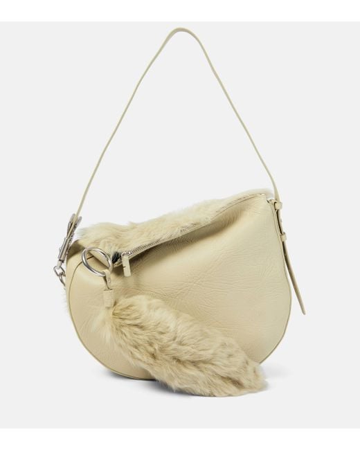 Burberry White Knight Medium Shearling-trimmed Leather Shoulder Bag