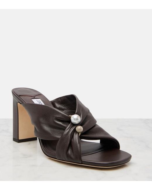 Jimmy Choo Brown Rafi Embellished Leather Mules