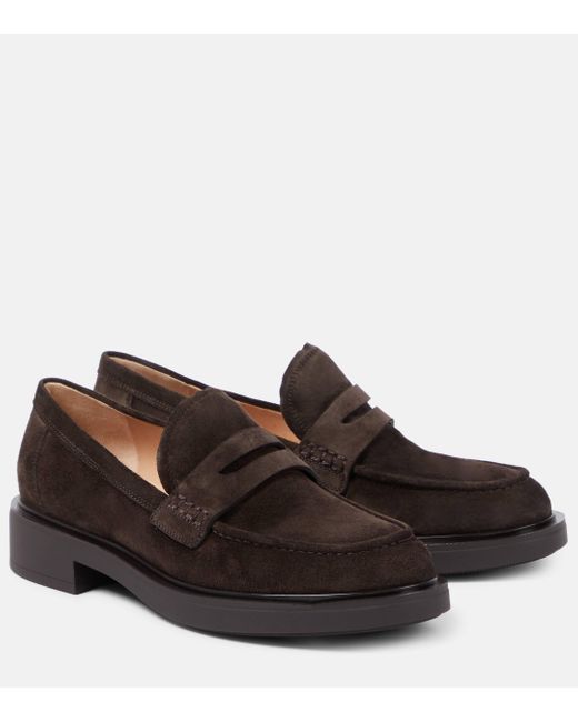 Gianvito Rossi Brown Harris Suede Penny Loafers