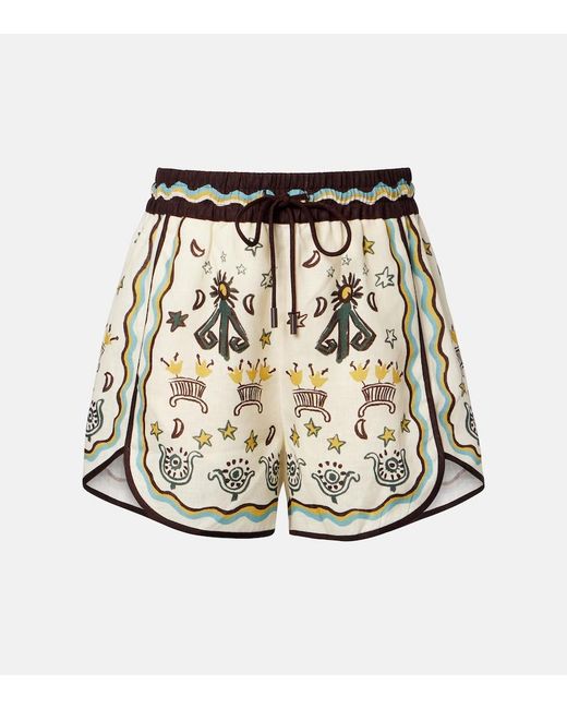 ALÉMAIS Natural Sun Dancer Printed Linen Shorts