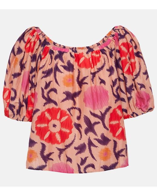 Velvet Red Edlin Printed Cotton And Silk Top