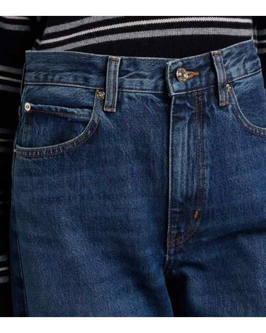 FRAME Blue Bow Frayed Barrel-Leg Jeans