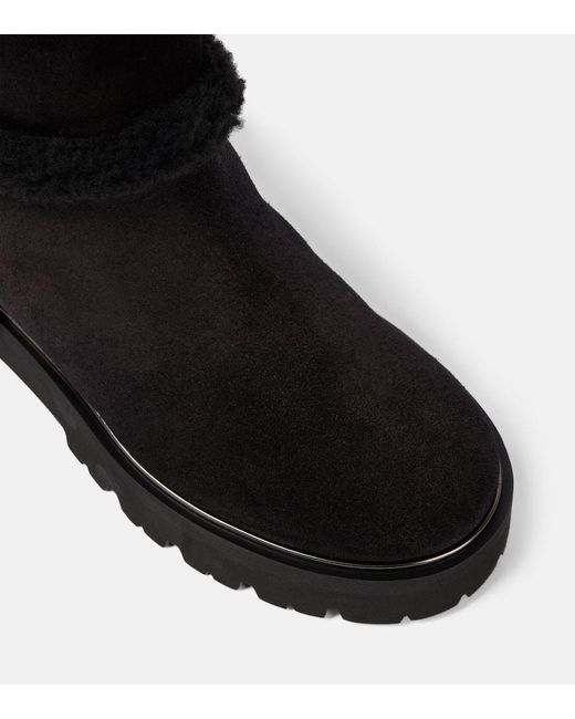Aquazzura Black Teddi Shearling-Trimmed Leather Booties