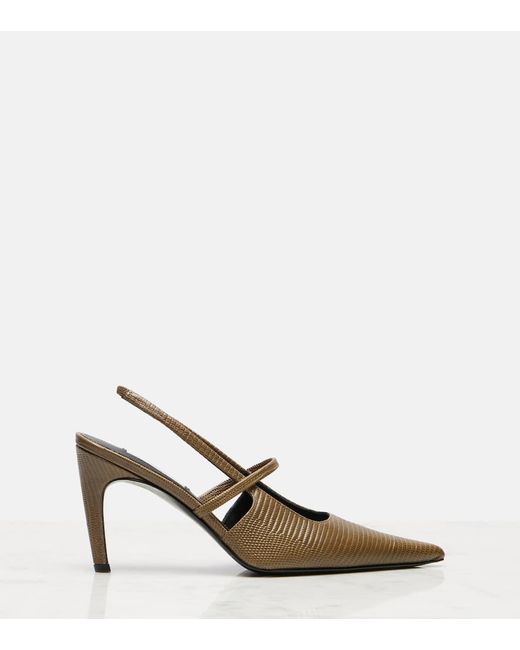 Totême  Brown 85 Lizard-Effect Leather Slingback Pumps