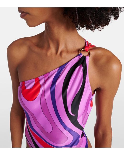 Emilio Pucci Pink Pucci Marmo Print One-shoulder Swimsuit