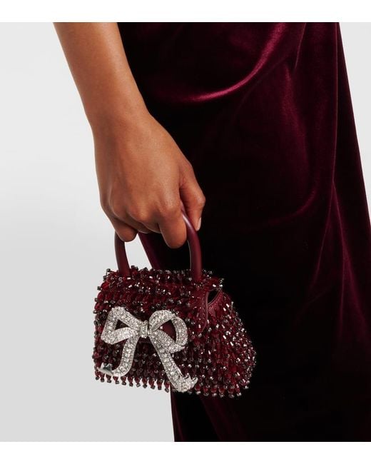 Self-Portrait Red Bow Micro Beaded Leather Tote Bag