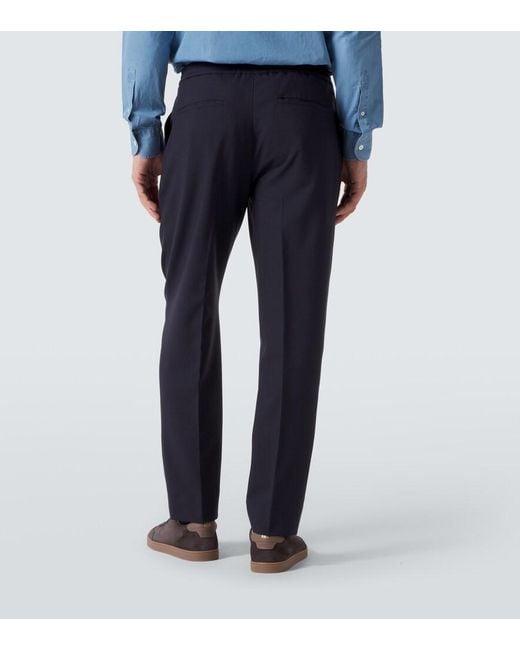 Zegna Blue Wool Canvas Straight Pants for men
