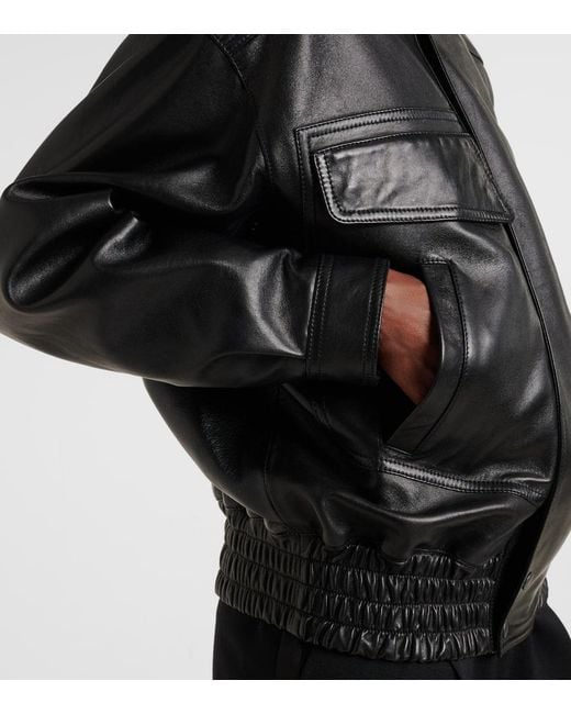 Saint Laurent Black Leather Bomber Jacket